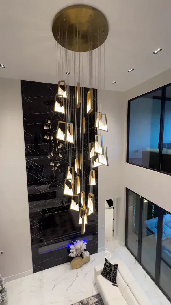 Modern Light Luxury Alabaster Chandelier in Gold Finish-Joyfuzzy