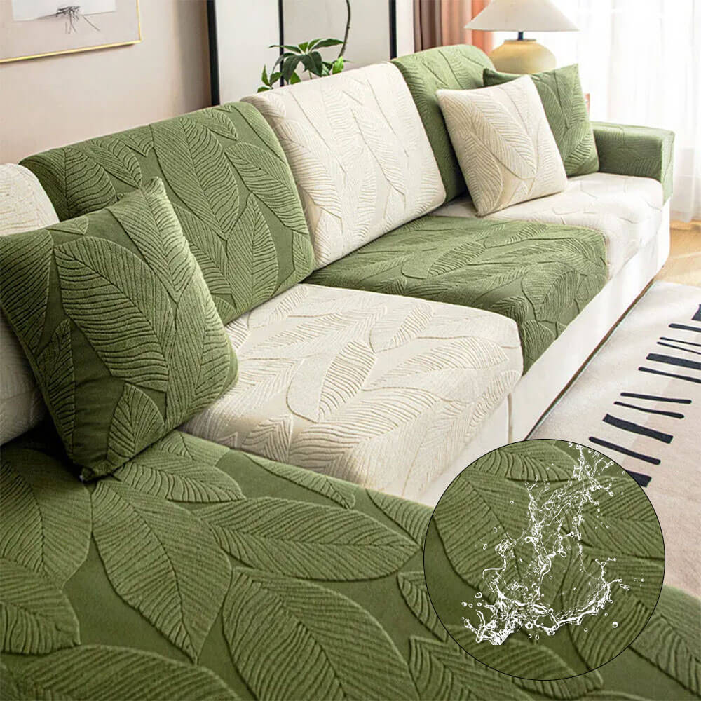 Modern Leaf Jacquard Waterproof Anti-Scratch Stretch Full Wrap Couch Cover