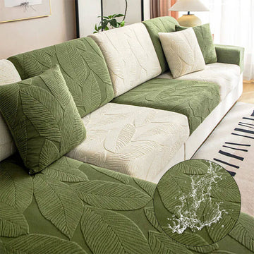 Modern Leaf Jacquard Waterproof Anti-Scratch Stretch Full Wrap Couch Cover