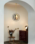 White Alabaster Round Ceiling Pendant Lamp - Gold & Bronze Rotatable Ring - Joyfuzzy