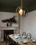 White Alabaster Round Ceiling Pendant Lamp - Gold & Bronze Rotatable Ring - Joyfuzzy