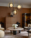 White Alabaster Round Ceiling Pendant Lamp - Gold & Bronze Rotatable Ring - Joyfuzzy
