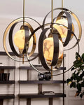 White Alabaster Round Ceiling Pendant Lamp - Gold & Bronze Rotatable Ring - Joyfuzzy