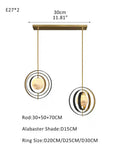 White Alabaster Round Ceiling Pendant Lamp - Gold & Bronze Rotatable Ring - Joyfuzzy