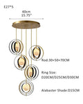 White Alabaster Round Ceiling Pendant Lamp - Gold & Bronze Rotatable Ring - Joyfuzzy