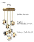 White Alabaster Round Ceiling Pendant Lamp - Gold & Bronze Rotatable Ring - Joyfuzzy