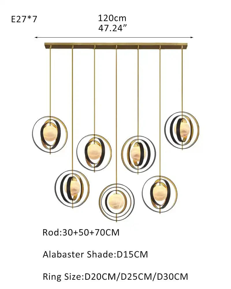 White Alabaster Round Ceiling Pendant Lamp - Gold & Bronze Rotatable Ring - Joyfuzzy