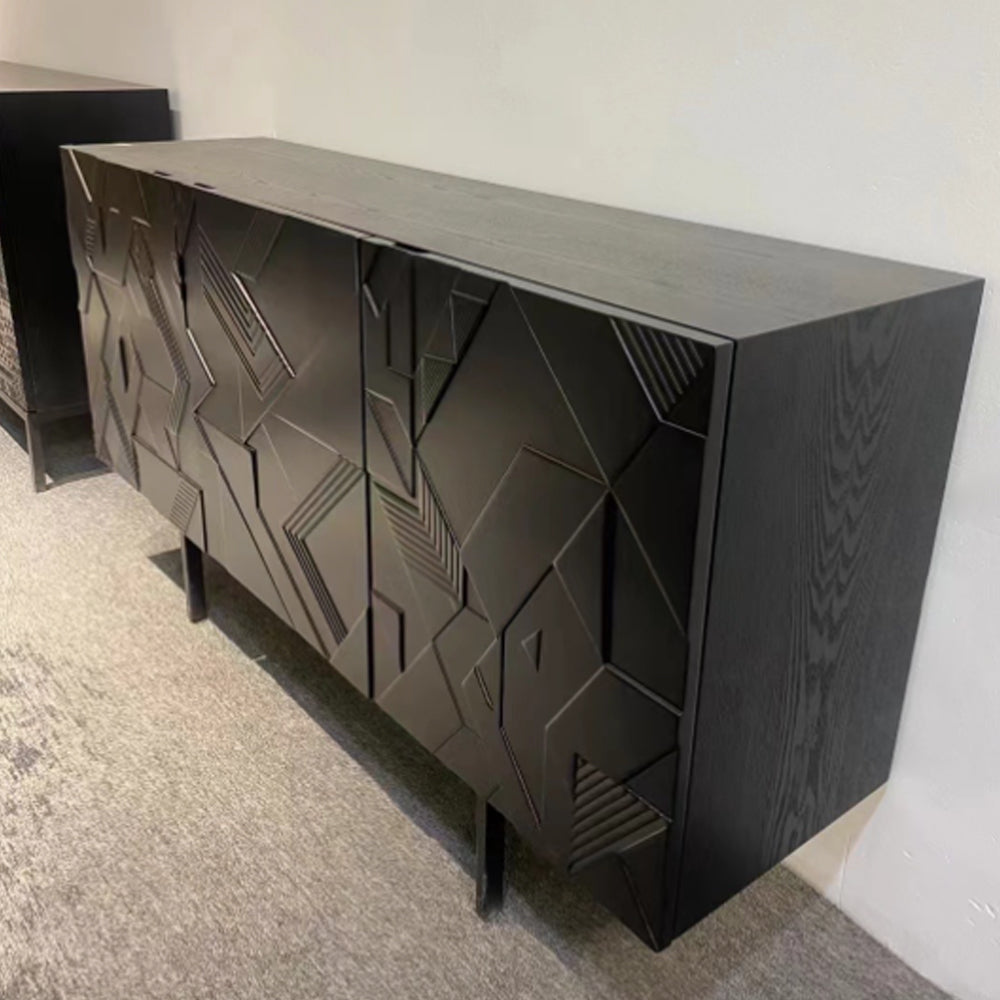 Solid Wood Sideboard – Modern Industrial Black Storage Cabinet