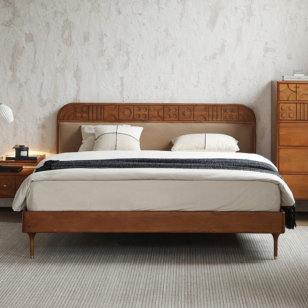 Wood Platform Bed with Headboard image 1